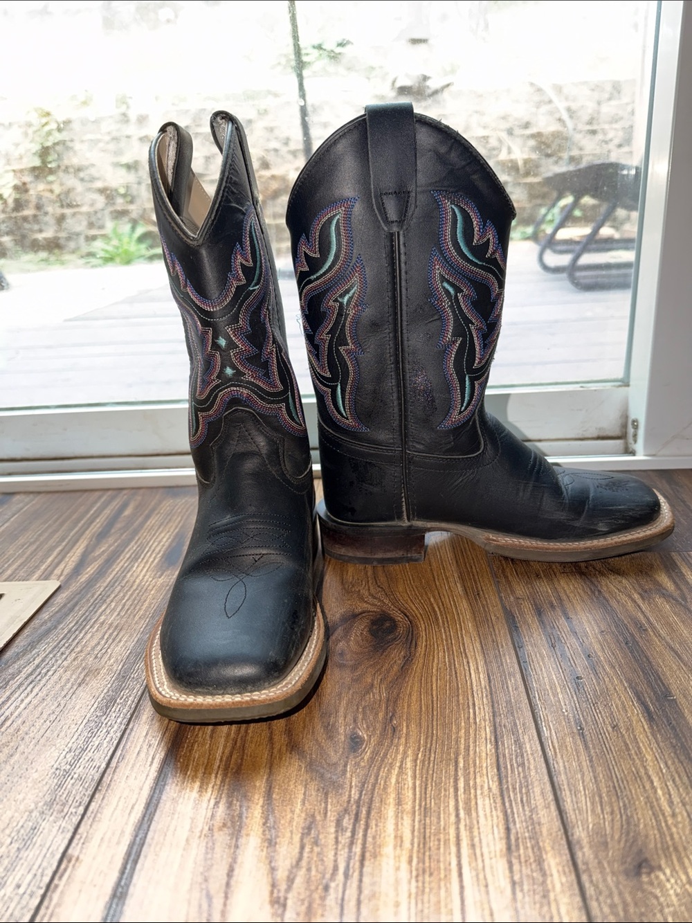 Shyanne Black Cowboy Boots with Multicolor Stitching - youth